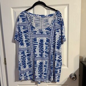 LOFT Blue and White Relaxed Graphic Tee